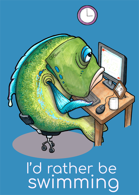 Fish sat in an office